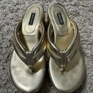Nine West Gold Metallic Thong Sandals